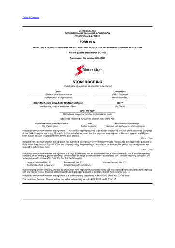 Thumbnail Stoneridge 10-Q Quarterly Report FY2022 