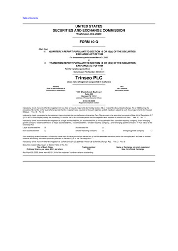 Thumbnail Trinseo 10-Q Quarterly Report FY2022 