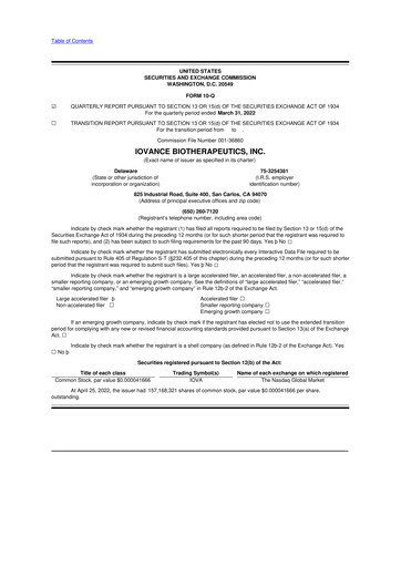 Miniature Iovance Biotherapeutics
 10-Q Rapport trimestriel 2022 