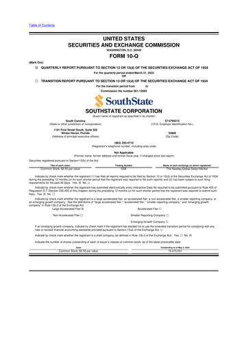 Thumbnail South State Corp 10-Q Quarterly Report FY2022 