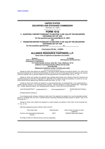 Miniature Alliance Resource Partners 10-Q Rapport trimestriel  