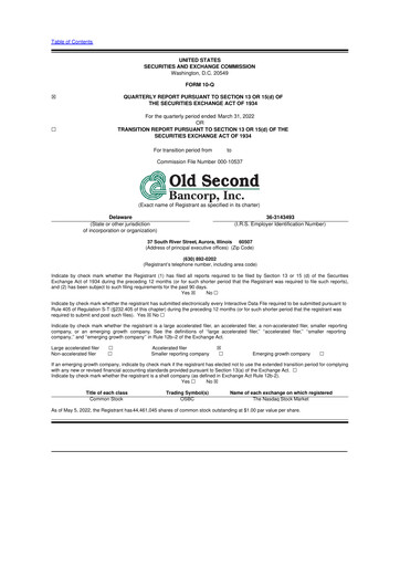 Vorschaubild Old Second Bancorp 10-Q Quartalsbericht 2022 