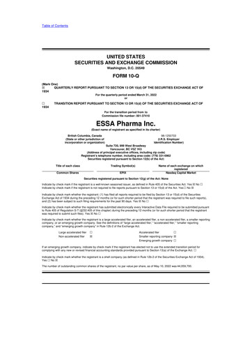 Vorschaubild ESSA Pharma 10-Q Quartalsbericht 2022 