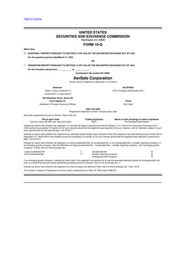 Vorschaubild AerSale 10-Q Quartalsbericht 2022 