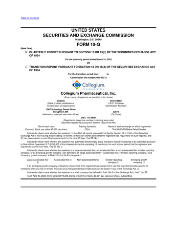 Miniature Collegium Pharmaceutical
 10-Q Rapport trimestriel 2022 