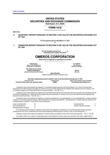 Thumbnail Omeros Corporation 10-Q Quarterly Report FY2022 