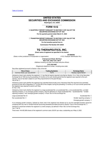 Thumbnail TG Therapeutics 10-Q Quarterly Report FY2022 