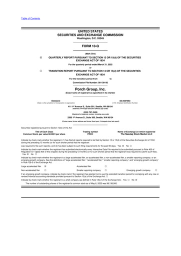 Thumbnail Porch Group 10-Q Quarterly Report FY2022 