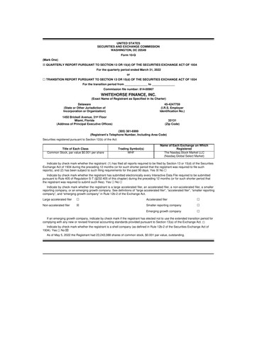 Thumbnail WhiteHorse Finance 10-Q Quarterly Report FY 