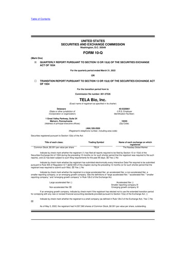 Vorschaubild TELA Bio 10-Q Quartalsbericht 2022 