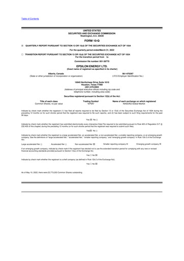 Vorschaubild Epsilon Energy 10-Q Quartalsbericht 2022 