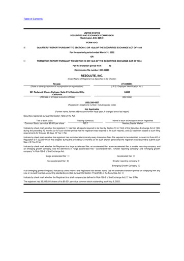Thumbnail Rezolute 10-Q Quarterly Report FY 