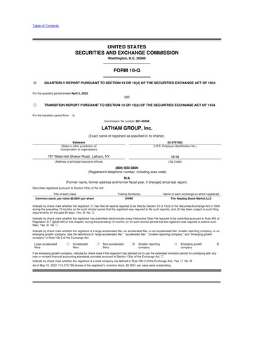 Thumbnail Latham Group 10-Q Quarterly Report FY2022 