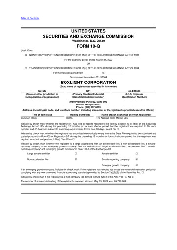 Miniature Boxlight
 10-Q Rapport trimestriel 2022 