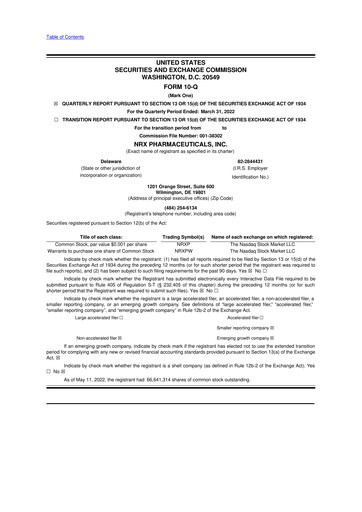Thumbnail NRx Pharmaceuticals 10-Q Quarterly Report FY2022 