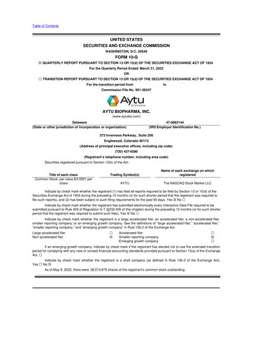 Thumbnail Aytu BioScience
 10-Q Quarterly Report FY2022 