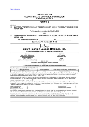 Thumbnail Lulu's Fashion Lounge 10-Q Quarterly Report FY2022 