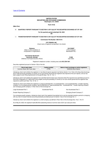 Thumbnail Citi Trends, Inc. 10-Q Quarterly Report FY 