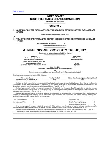 Thumbnail Alpine Income Property Trust 10-Q Quarterly Report FY2022 