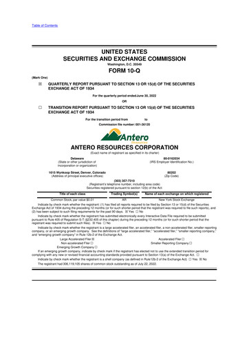 Vorschaubild Antero Resources
 10-Q Quartalsbericht 2022 