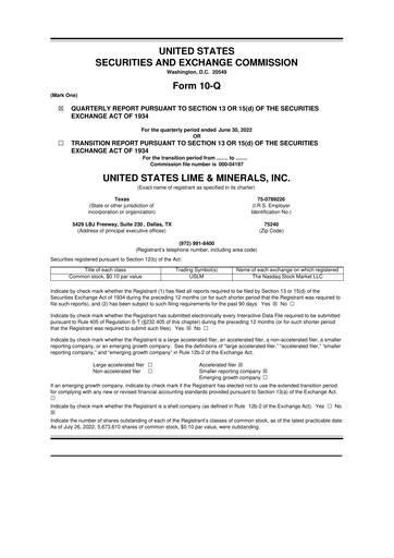 Thumbnail United States Lime & Minerals  10-Q Quarterly Report FY2022 