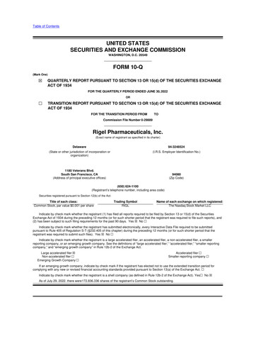 Thumbnail Rigel Pharmaceuticals 10-Q Quarterly Report FY2022 