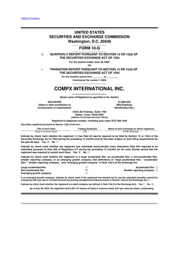 Thumbnail CompX International 10-Q Quarterly Report FY2022 