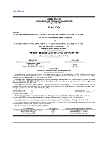 Vorschaubild Horizon Technology Finance 10-Q Quartalsbericht 2022 