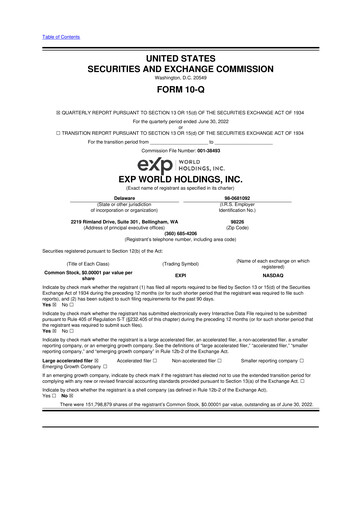 Thumbnail eXp World Holdings
 10-Q Quarterly Report FY2022 