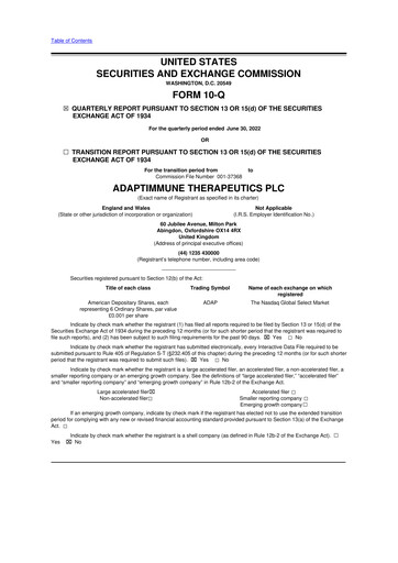 Vorschaubild Adaptimmune Therapeutics 10-Q Quartalsbericht 2022 