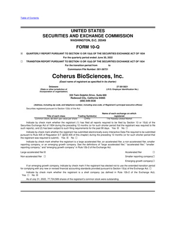 Thumbnail Coherus BioSciences
 10-Q Quarterly Report FY2022 
