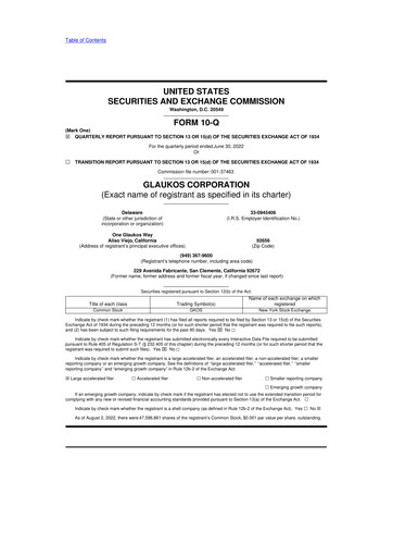 Thumbnail Glaukos 10-Q Quarterly Report FY 