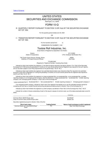 Thumbnail Tootsie Roll Industries
 10-Q Quarterly Report FY2022 