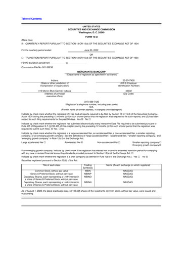 Thumbnail Merchants Bancorp 10-Q Quarterly Report FY2022 