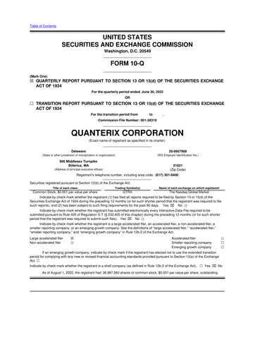 Miniature Quanterix 10-Q Rapport trimestriel 2022 