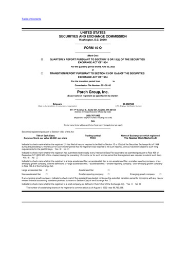 Thumbnail Porch Group 10-Q Quarterly Report FY2022 