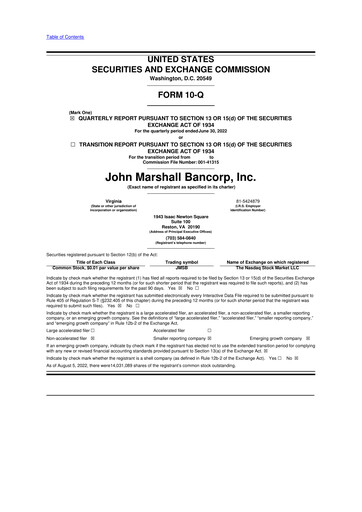 Thumbnail John Marshall Bancorp 10-Q Quarterly Report FY2022 