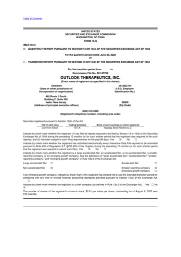 Thumbnail Outlook Therapeutics
 10-Q Quarterly Report FY2022 