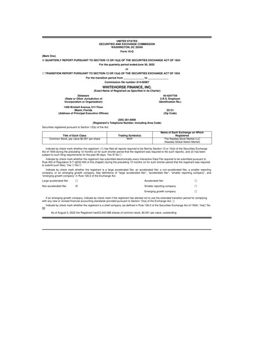 Thumbnail WhiteHorse Finance 10-Q Quarterly Report FY2022 