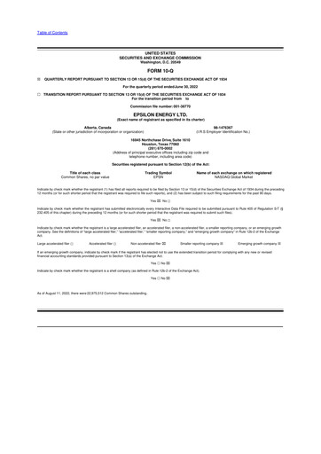 Vorschaubild Epsilon Energy 10-Q Quartalsbericht 2022 