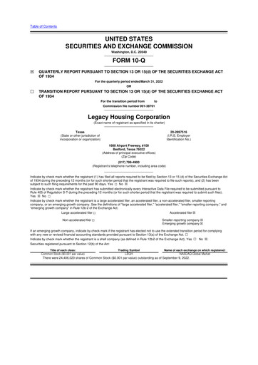 Thumbnail Legacy Housing Corporation 10-Q Quarterly Report FY2022 