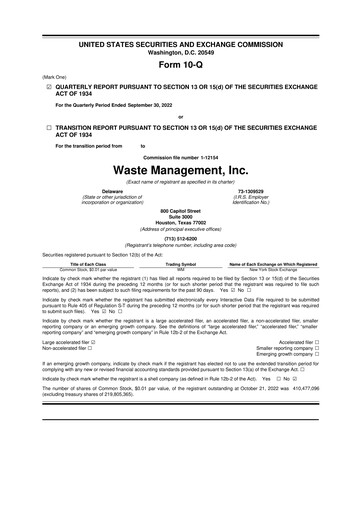 Thumbnail Waste Management 10-Q Quarterly Report FY2022 
