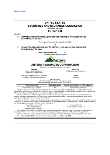 Vorschaubild Antero Resources
 10-Q Quartalsbericht 2022 