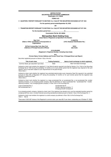 Thumbnail Metropolitan Bank Holding 10-Q Quarterly Report FY2022 