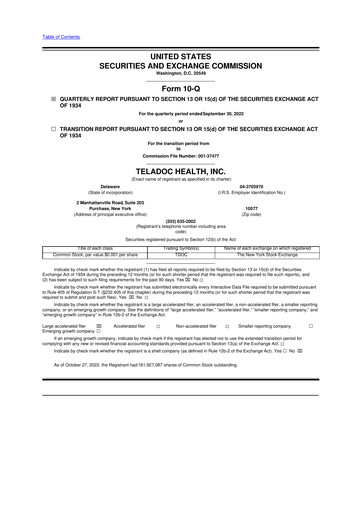 Vorschaubild Teladoc Health
 10-Q Quartalsbericht 2022 