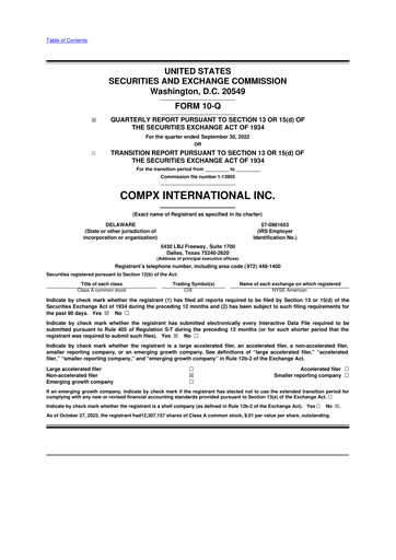Thumbnail CompX International 10-Q Quarterly Report FY2022 