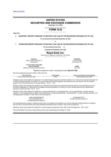 Thumbnail Royal Gold
 10-Q Quarterly Report FY2022 