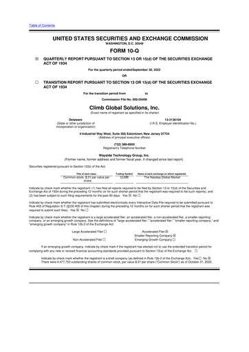Miniature Climb Global Solutions 10-Q Rapport trimestriel 2022 