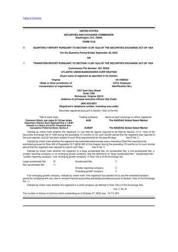 Vorschaubild Atlantic Union Bankshares 10-Q Quartalsbericht 2022 