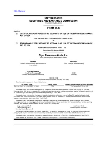 Thumbnail Rigel Pharmaceuticals 10-Q Quarterly Report FY2022 